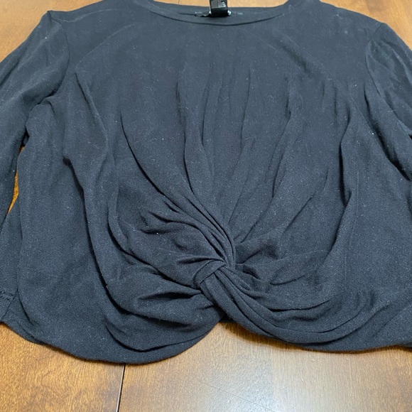 Forever 21 Black Tied-Ruffled Crop Top Full Sleeve Shirt, Size L - Picture 2 of 5